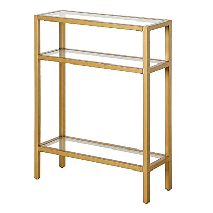 22" Wide Rectangular Console Table in Brass, Entryway Table, Accent Table for Living Room, Hallway | Industrial-style console table with open shelving and durable metal frame for living rooms, entryways, or offices