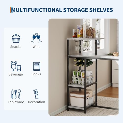 Dining Table Set for 2, 3-Piece Expandable Bar Table and Chairs Set, with Storage Shelves and Wine Rack, Small Kitchen Dining Set for Living Room, Apartment