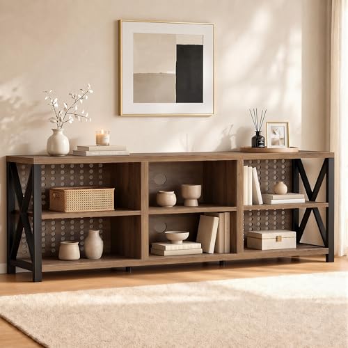 Rustic Entertainment Center for 65 Inch TV, Industrial Wood and Metal TV Stand with Storage Shelf, Modern Television Media Console Table with Cabinet for Living Room Bedroom, Rustic Oak, 55 Inch