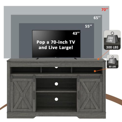 Farmhouse TV Stand with Two Barn Doors for 65+ Inch TV (Dark Grey), view 7