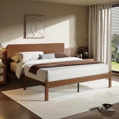 14" Solid Bamboo Wood King Size Bed Frames with Headboard, Brown, view 4
