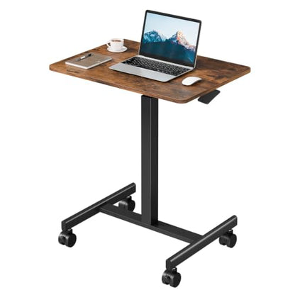 Mobile Rolling Desk with Wheels, Small Standing Desks Rustic Brown, view 2