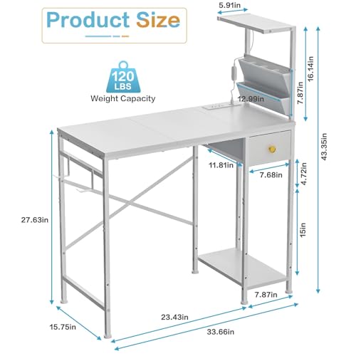 33.7" Computer Desk with Power Outlets, LED Lights & Drawer, view 4