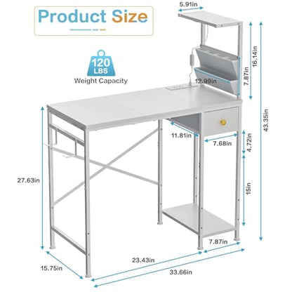 33.7" Computer Desk with Power Outlets, LED Lights & Drawer, view 4