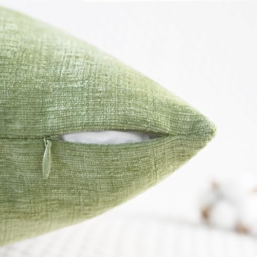 Throw Pillow Covers Decorative 20 X 20 Inches Pack of 2 Cozy Chenille Cushion Cases for Couch Sofa Bed Living Room Home Sage Green