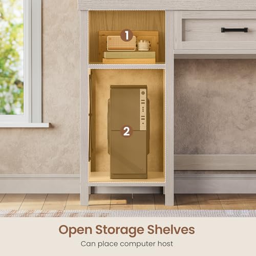 Farmhouse Small Desk with Drawers, 40" Computer Desk with Storage Shelves, Writing Desk for Small Space and Power Outlet, Desk for Bedroom, Home Office, Mahogany Grey