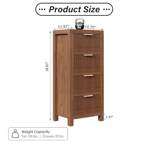Mid-Century Modern Tall Wooden Dresser with 4 Spacious Drawers, view 3
