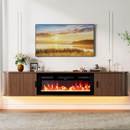 80" Floating TV Stand with Electric Fireplace, Wall Mounted Fireplace TV Stand, view 2