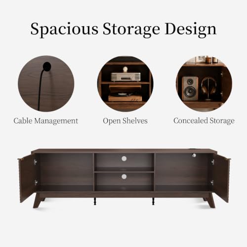 Mid Century Modern TV Stand for Living Room 70 in Fluted TV Console, view 7