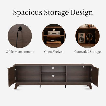 Mid Century Modern TV Stand for Living Room 70 in Fluted TV Console, view 7