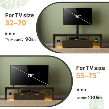 TV-Stand with Mount 75 inch - LED TV Stand with Power Outlet & Drawers, Modern Entertainment Center with Mount for Living Room, Bedroom, Black