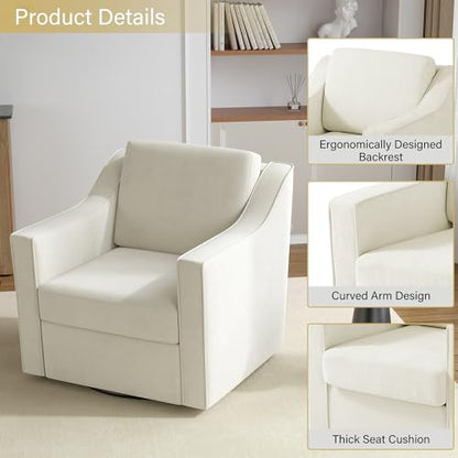 Swivel Accent Chairs Set of 2, 360° Swivel Upholstered Club Armchairs for Living Room, Comfy Single Sofa Reading Chair with Deep Seat, Metal Swivel Base, Chenille Fabric, Beige