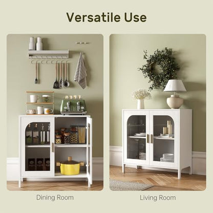 Sideboard Storage Cabinet with Adjustable Shelves, 39.4" Wide Wood Buffet Cabinet with Double Doors, Freestanding Console Cabinet for Dining Room, Entryway, White