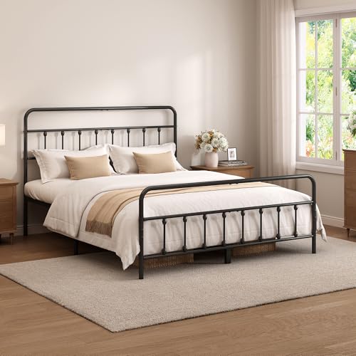 Full Size Metal Bed Frame with Headboard and Footboard,Black, view 5