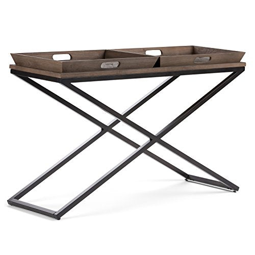 Damien SOLID AGED ELM WOOD and Metal 50 inch Wide Modern Industrial Console Table in Distressed Natural Elm for the Living room Entryway and Bedroom