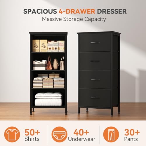Dresser for Bedroom, 4 Drawer Storage Cabinet, Tall Nightstand, view 5