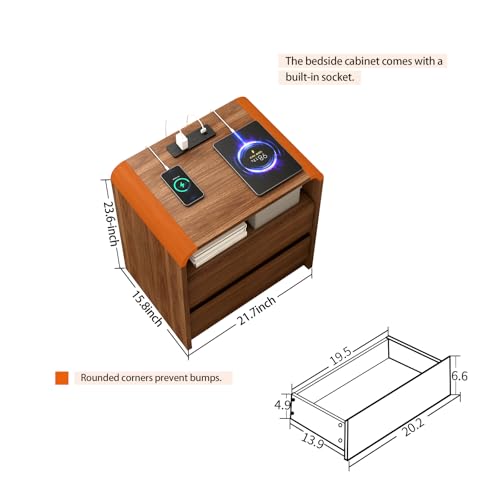 Nightstand Set of 2 w/Charging Station, 2 Drawers & Open Shelf, view 4