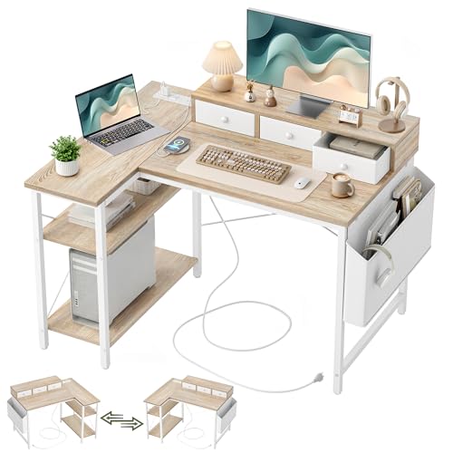 40 Inch L Shaped Computer Desk with 3 Drawers & Power Outlets, view 2