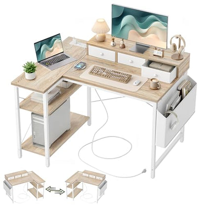 40 Inch L Shaped Computer Desk with 3 Drawers & Power Outlets, view 2