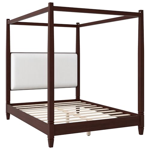 Queen Size Modern Upholstered Canopy Bed Frame, view 7