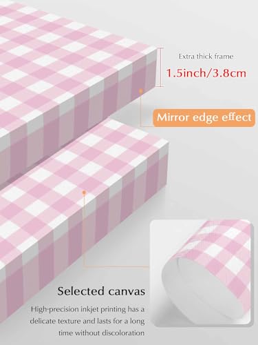 NuYeBiofx Modern Minimalist Checkered Canvas Wall Art Prints,48"x32" Framed Picture Artwork Farmhouse Light Pink Buffalo Plaid Printed Canvas Oil Painting for Living Room Bedroom Office,Ready to Hang