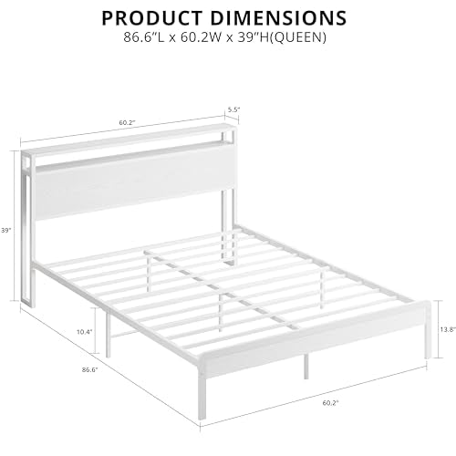 Queen Bed Frame with 2-Tier Storage Shelf Headboard, view 3