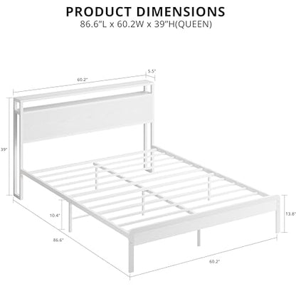 Queen Bed Frame with 2-Tier Storage Shelf Headboard, view 3