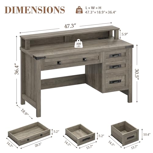 47" Farmhouse Computer Desk with 4 Drawers for Home Office, Bedroom, view 3