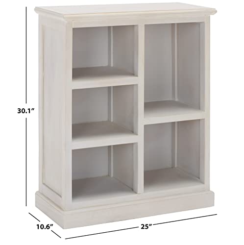 SAFAVIEH Furniture - Maralah 5-Shelf Storage Unit - White Washed - Solid Wood - Modern Geometric Design - Ideal for Living Room, Home Office, 25"W x 10.6"D x 30.1"H - Fully Assembled (AMH6634E)