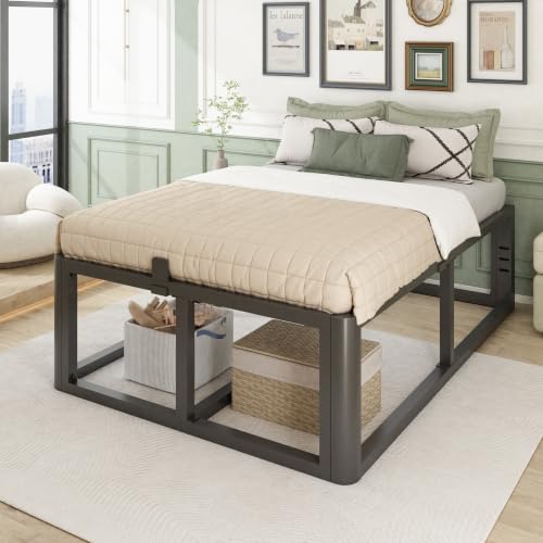 Metal Heavy Duty 18 inch Full Bed Frame with Rounded Corner and Headboard Hole, view 3