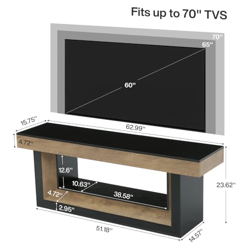 Farmhouse 63 Inch TV Stand with Shelf for 55" 65"70” TV in Living Room, view 3