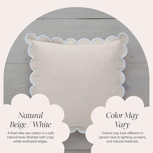 Scalloped Pillow Cover - Set of 2 - 18 x 18 Inch - Scallop Pillow Cover Natural/White/Beige - 100% Cotton - Grandmillennial Style