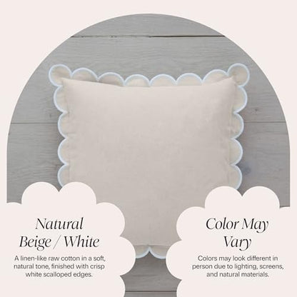 Scalloped Pillow Cover - Set of 2 - 18 x 18 Inch - Scallop Pillow Cover Natural/White/Beige - 100% Cotton - Grandmillennial Style