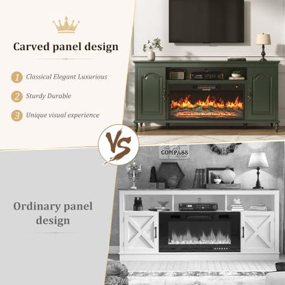 Modern Farmhouse Fireplace TV Stand for 80" TV, 70" Media Console, Green, view 6