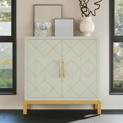 Green Accent Cabinet with Gold Trim,Storage Cabinet with 2 Doors,Modern Wooden Sideboard for Living Room, Kitchen, Office and Hallway