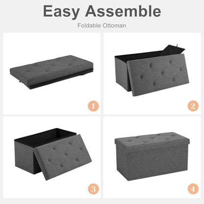 30in Foldable Storage Ottoman Bench, End of Bed Foot Rest Stools Ottoman Storage Chest with Padded Seat for Bedroom, Living Room, Holds up to 660 lb, Modern Grey