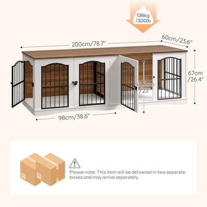 78.7" Dog Crate Furniture for 2 Dogs, Double Dog Kennel for Medium Dogs, view 3