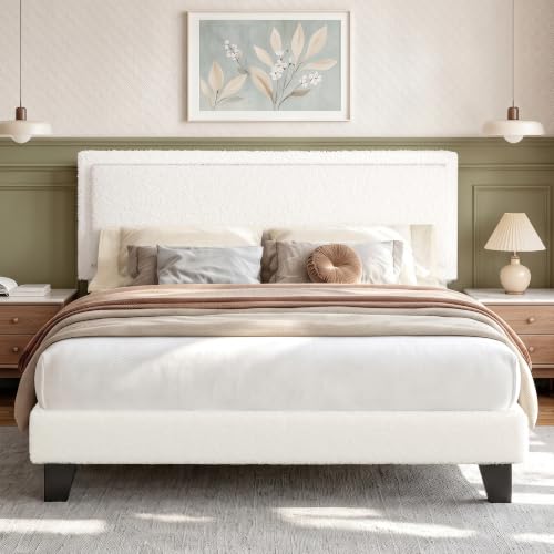 Queen Size Bed Frame, Upholstered Platform Bed Frame with Adjustable Headboard, view 2