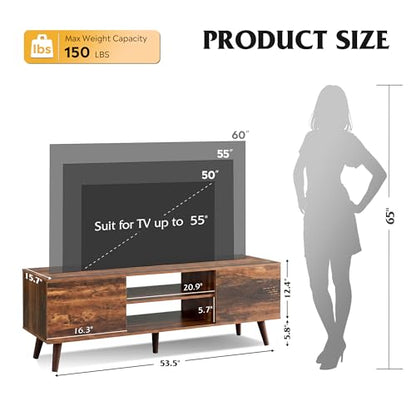 TV Stand for 55 60 Inch TV, mid Century Modern Entertainment Center with 2 Cabinets Storage & Adjustable Shelf, Media Console Table for Living Room, Bedroom, Media Furniture, Retro Brown