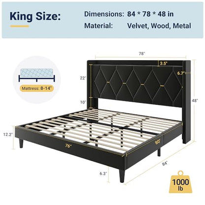 King Size Bed Frame with Storage Headboard & Smart Charging Station, view 3