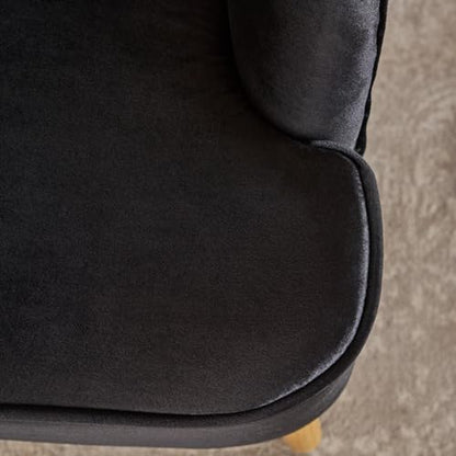 Velvet Accent Chair,Modern Lounge Living Room Chairs with A Curved Backrest and Iconic Splayed Legs,Seating Furniture for Bedroom,Black