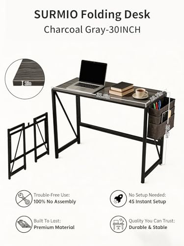 Modern Desk Writing Computer Desk for Home Office, No-Assembly Study Office Desk Foldable Table for Small Spaces (Black Oak, 31.5 inch)