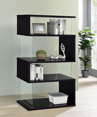 Coaster Emelle Open Display Bookshelf with Tempered Glass Black 800340, view 3