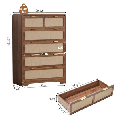 43" Tall 5 Drawer Dresser for Bedroom, Modern Wood Dresser, Walnut, view 3