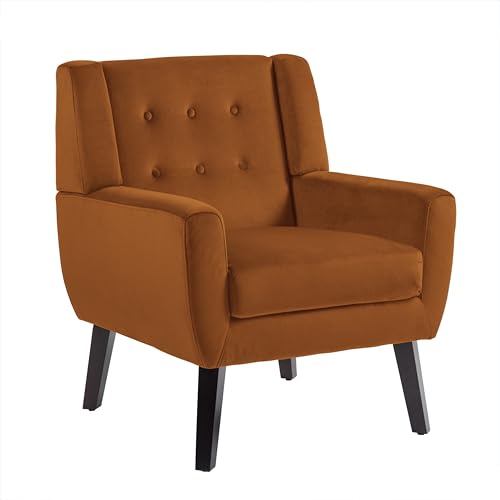 Accent Chair, Velvet Upholstered Armchair for Living Room, Modern Club Arm Chairs Comfy Single Sofa Button Tufted Bedroom Reading Seat - Orange, Set of 1