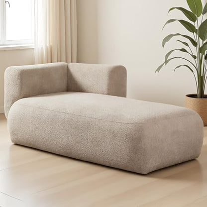 Minimalist Pebble Chaise Lounge Chair for Bedroom with Wood Frame, view 2