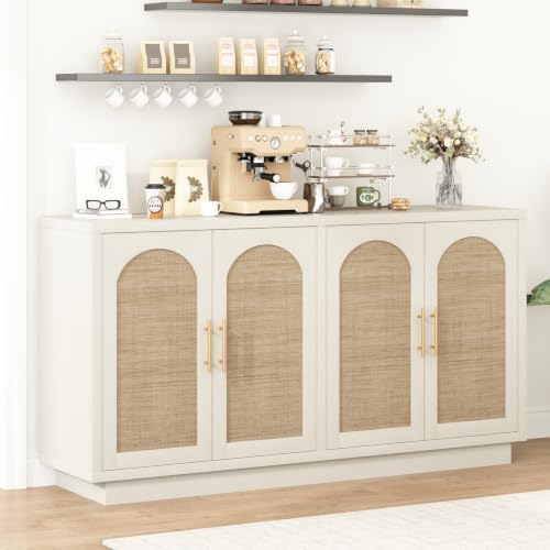 59" Rattan Sideboard Buffet Cabinet with Storage, 4 Arched Doors, view 5