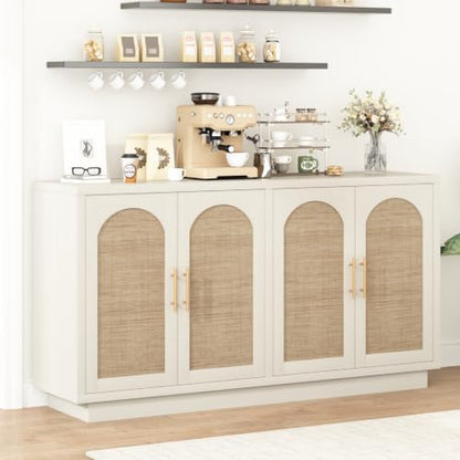 59" Rattan Sideboard Buffet Cabinet with Storage, 4 Arched Doors, view 5