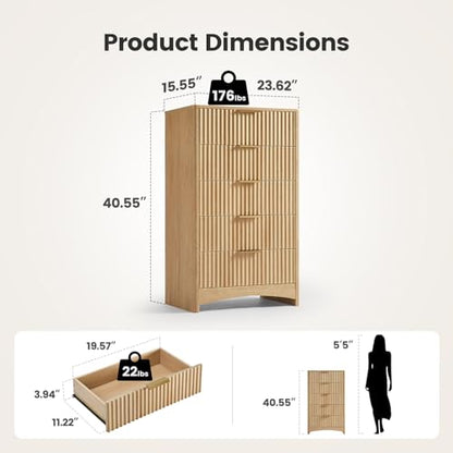 Modern Fluted Oak Dresser with Rounded Corners and Slides, view 3