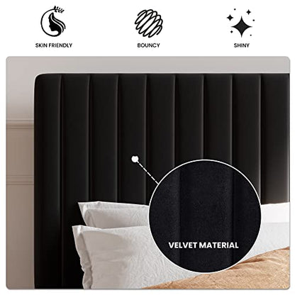 Queen Velvet Platform Bed Black, view 7